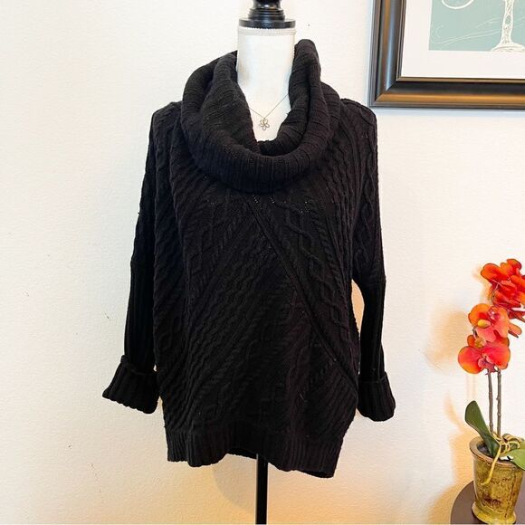🍋 BCBGMAXAZRIA • Women’s Linden Cabled Cowlneck Sweater in Black Size M - Picture 1 of 7